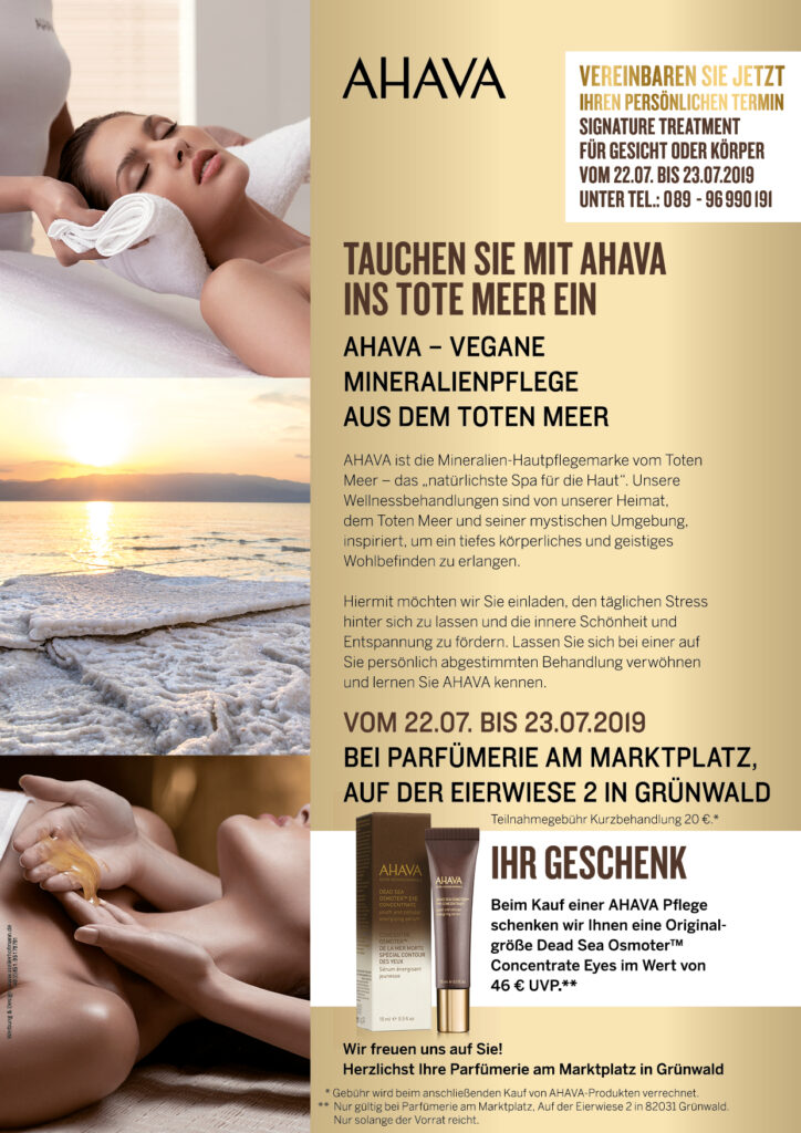 Gestaltung eines AHAVA-Aktions-Aufstellers für Parfümerie in Grünwald