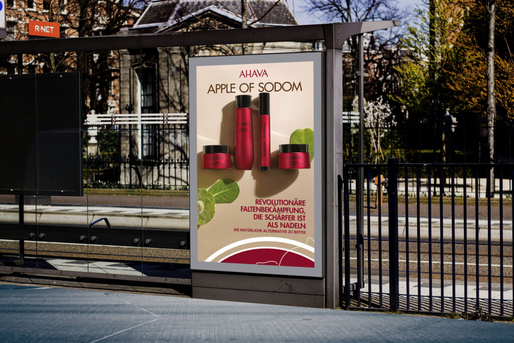 Anzeige für Lightboard, Citylight, Plakat für Kosmetikkonzern AHAVA aus Israel, Gestaltung vom Design Atelier Hofmann in Passau und Traunstein