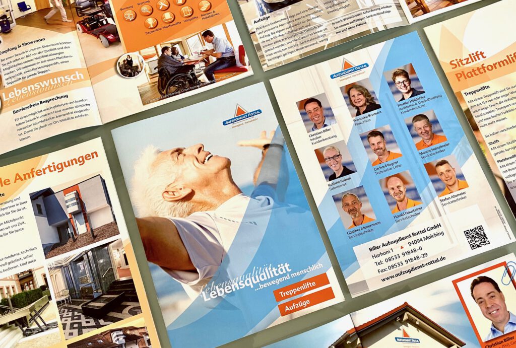 Imagebroschüre für Aufzugdienst Rottal in Rottalmünster und Malching, Gestaltung von der Werbeagentur Design Atelier Hofmann in Passau und Traunstein